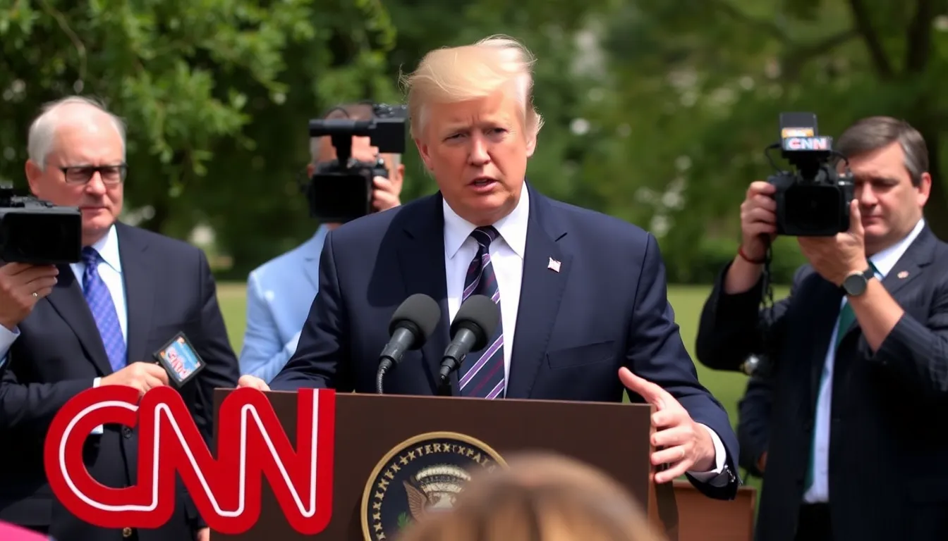 A crowd of supporters reacting to Trump's comments about CNN, illustrating the connection between political discourse and media perceptions