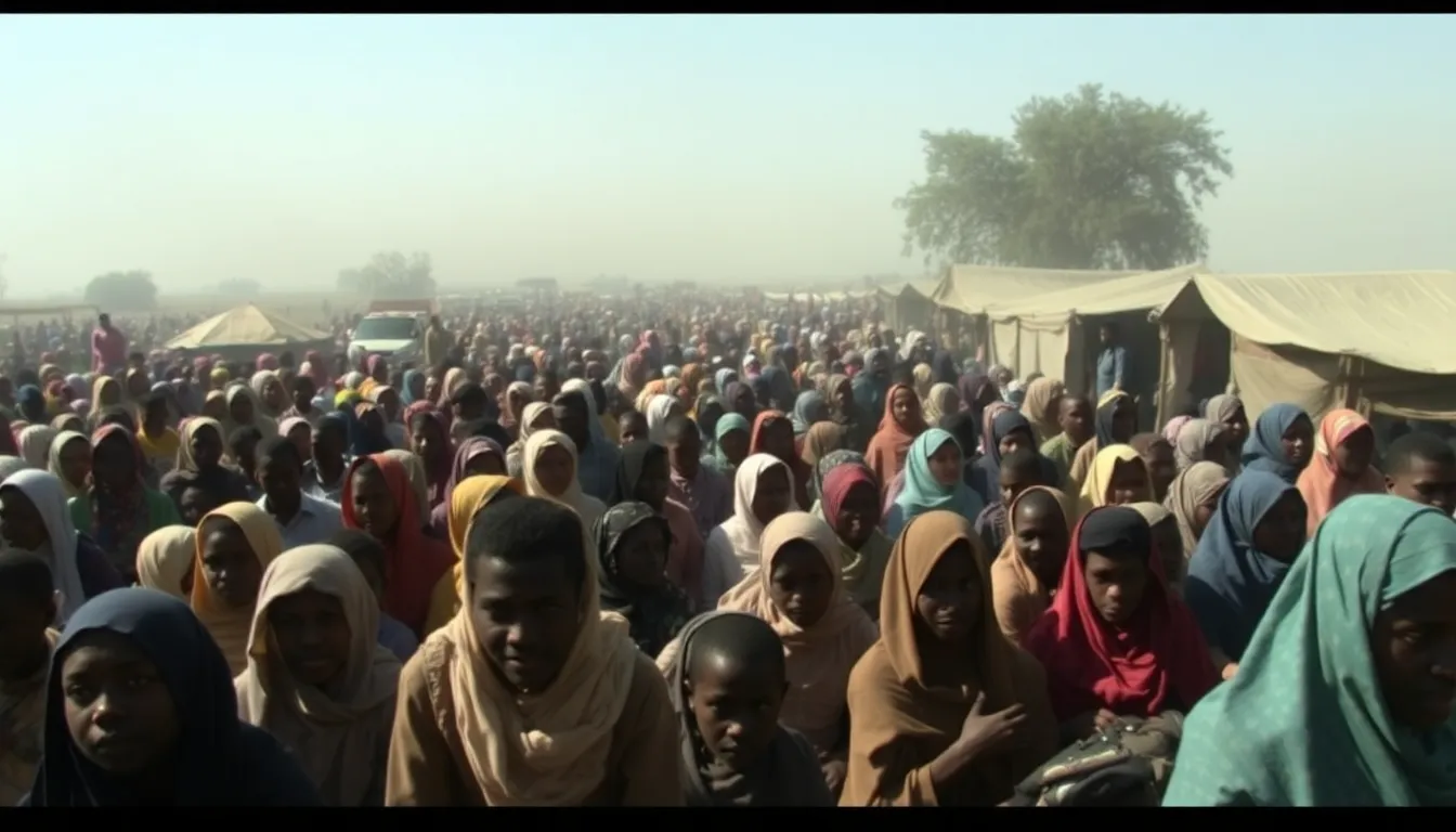 A somber scene highlighting the urgent call for international intervention to address the humanitarian crisis in the region