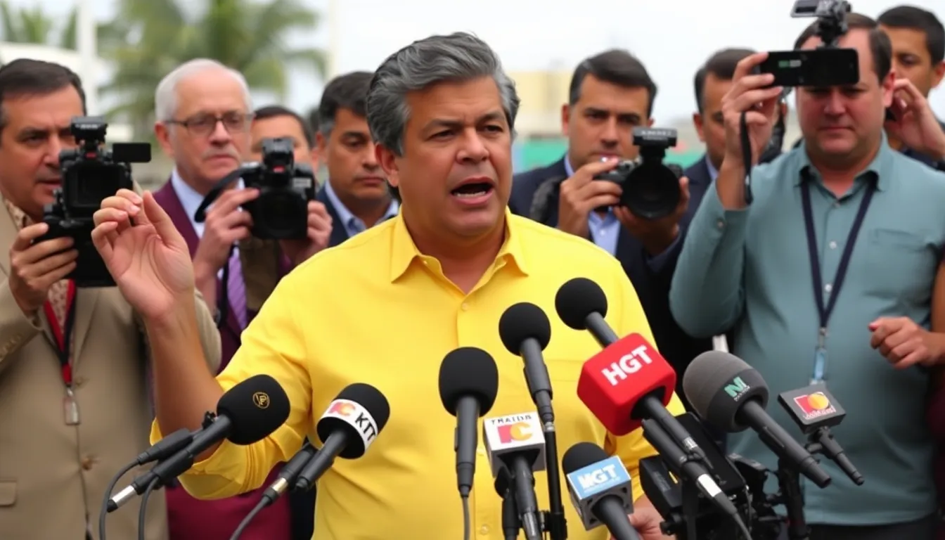 Venezuelan officials gather at a press conference to denounce former President Trump's blockade order, expressing their commitment to defend national sovereignty and maritime rights.