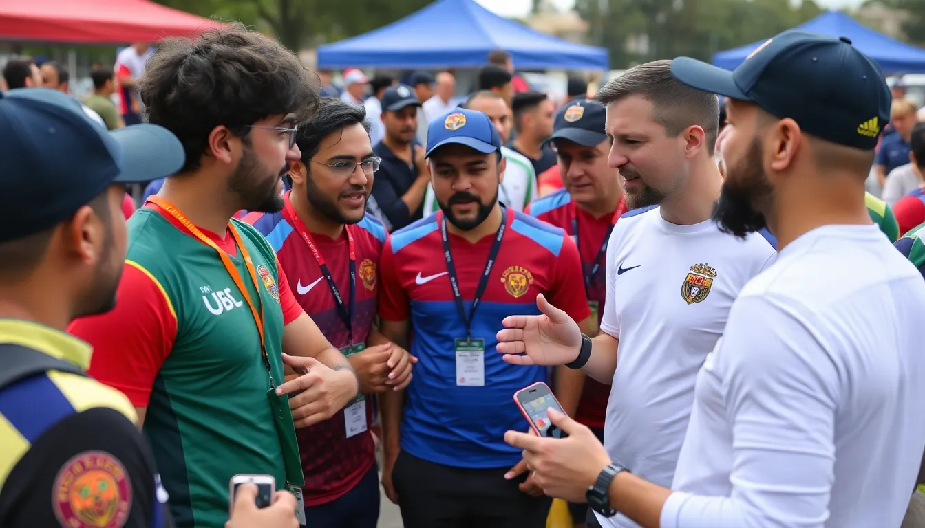 A group of football analysts passionately discusses the merits and controversies surrounding the selection of an alternative World XI, with charts and player statistics spread out on a table in front of them.