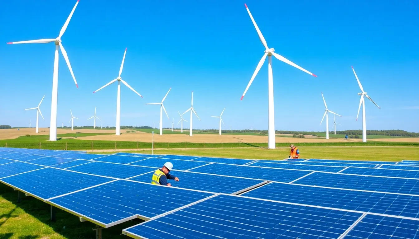 A bustling engineering workshop where technicians are assembling cuttingedge solar technology, symbolizing the growth of green jobs in the sector