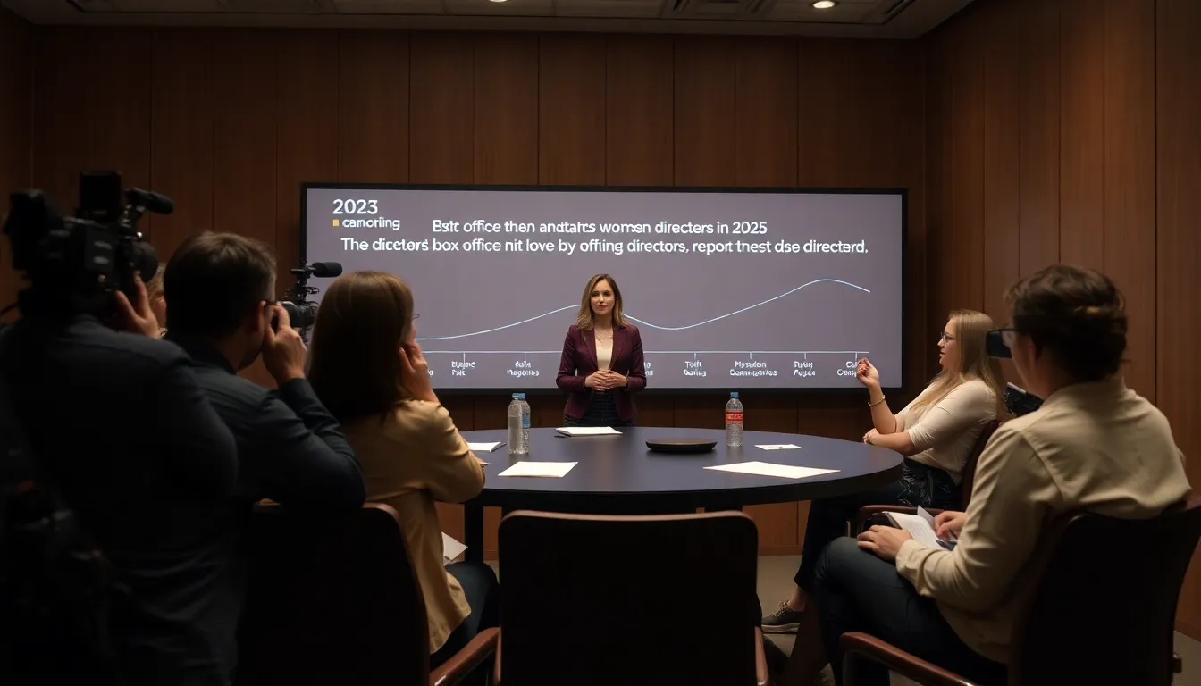 A group of female filmmakers discusses challenges in the industry during a panel at a film festival, highlighting the decline in box office hits directed by women in 2025.