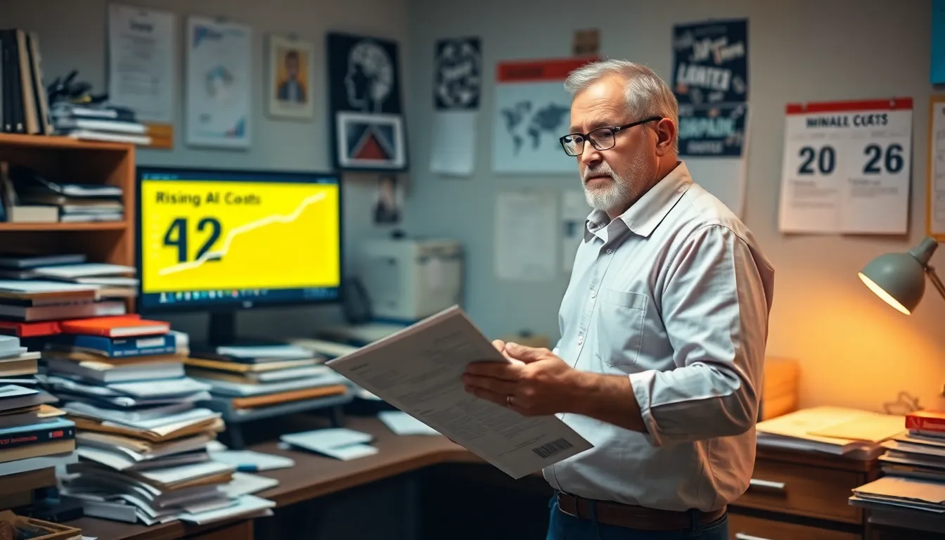 A group of industry experts discusses the implications of lowquality AI outputs during a conference, with charts and graphs illustrating the potential economic impact on businesses in the background.