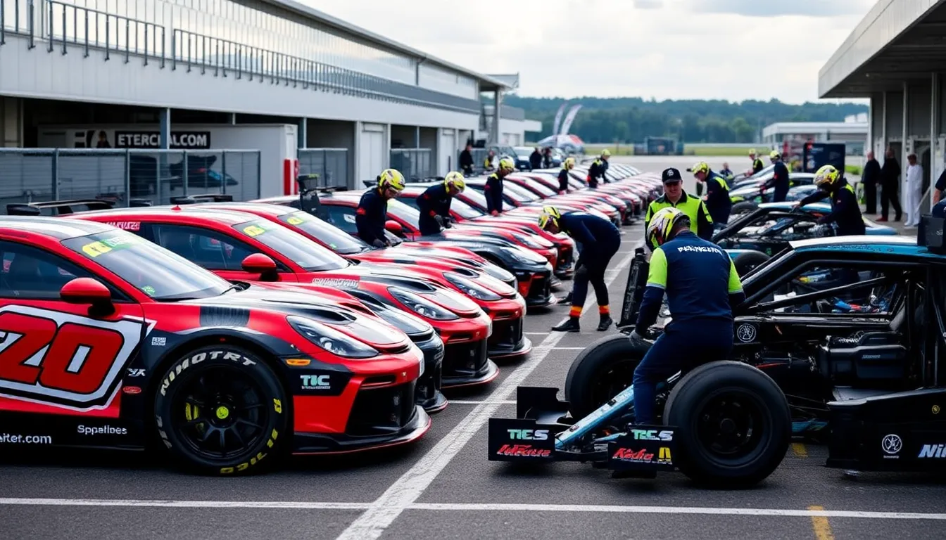 Teams and drivers are seen testing new racing technologies on a track, preparing for the upcoming 2026 road racing season amidst discussions of regulatory changes and team strategies.