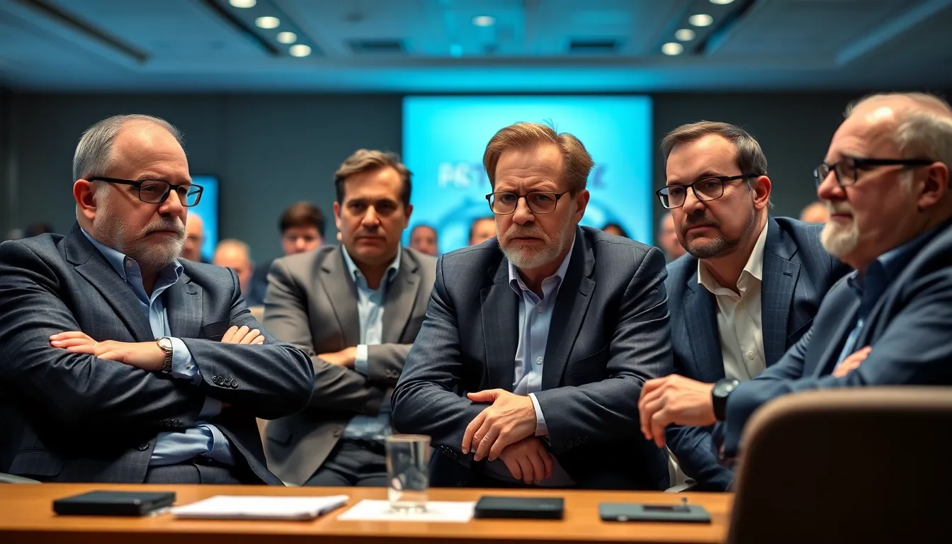 A meeting between business executives discussing strategies to navigate rising material costs and tariffs, reflecting the challenges faced by manufacturers and retailers in the tech market