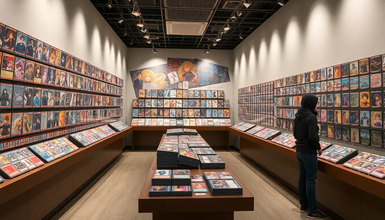 A closeup of a collector's hands carefully organizing a deck of rare anime cards, highlighting the dedication and passion involved in building a valuable collection