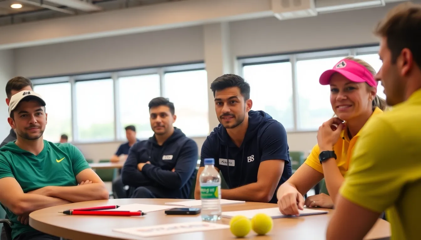 A group of tennis players engage in a discussion, advocating for improved welfare policies and mental health resources within the sport