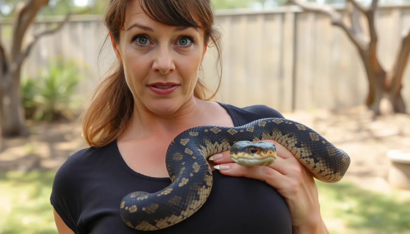 A closeup view of the python's intricate scales, emphasizing its size and the unexpected nature of the encounter