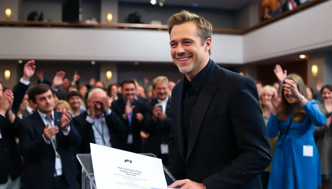 Brad Pitt engaging with fans at a promotional event, highlighting the star power associated with the film's release
