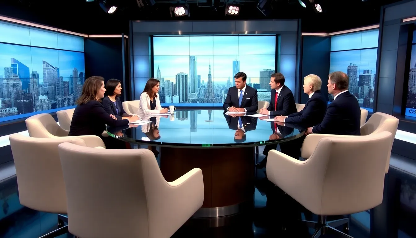 Tony Dokoupil sits at the CBS Evening News anchor desk, discussing the latest headlines as viewers tune in during a competitive news hour.