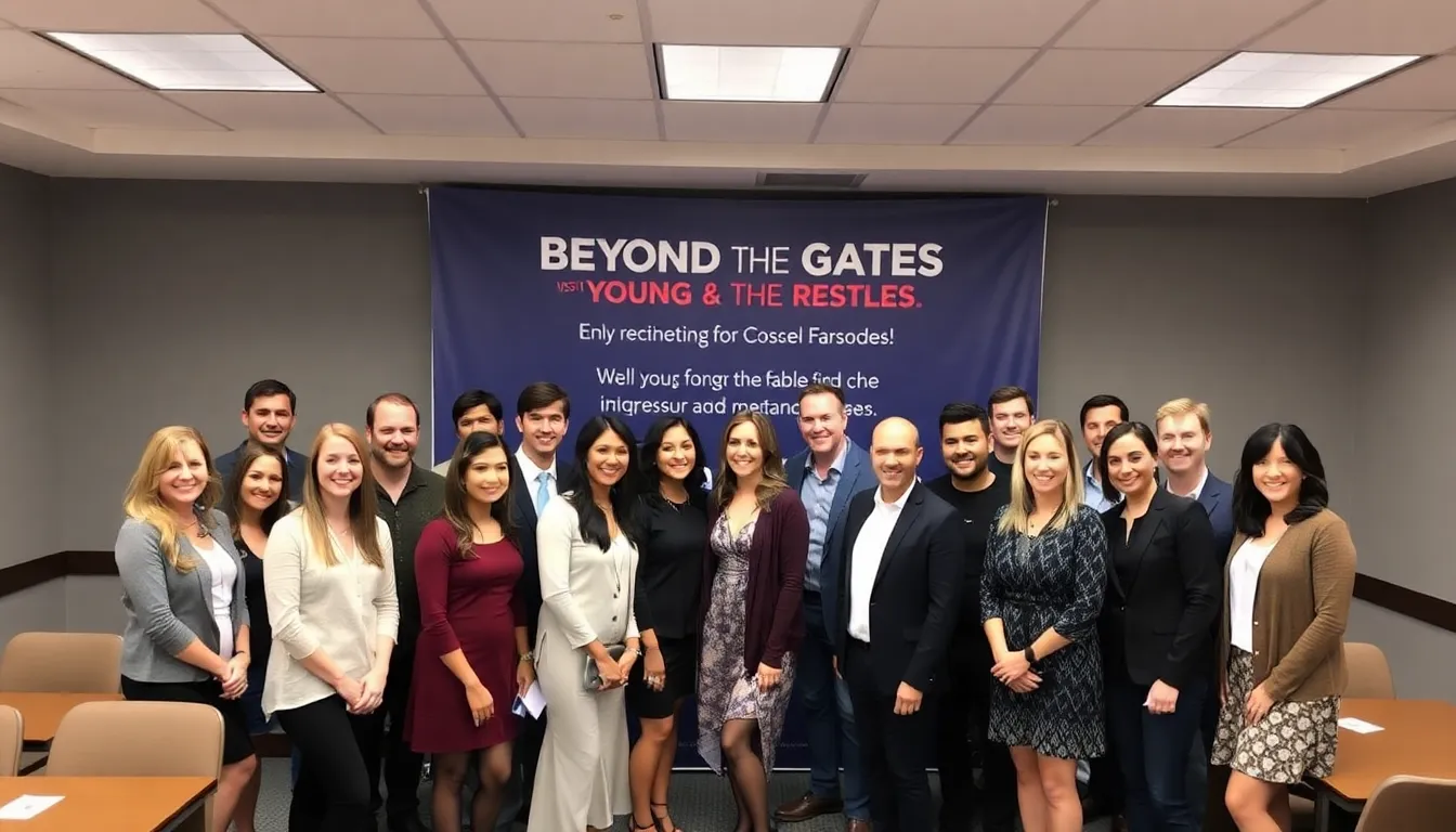 CBS executives announce the upcoming crossover event between The Young and the Restless and Beyond the Gates during a press conference, highlighting the collaboration's potential to engage a broader audience.