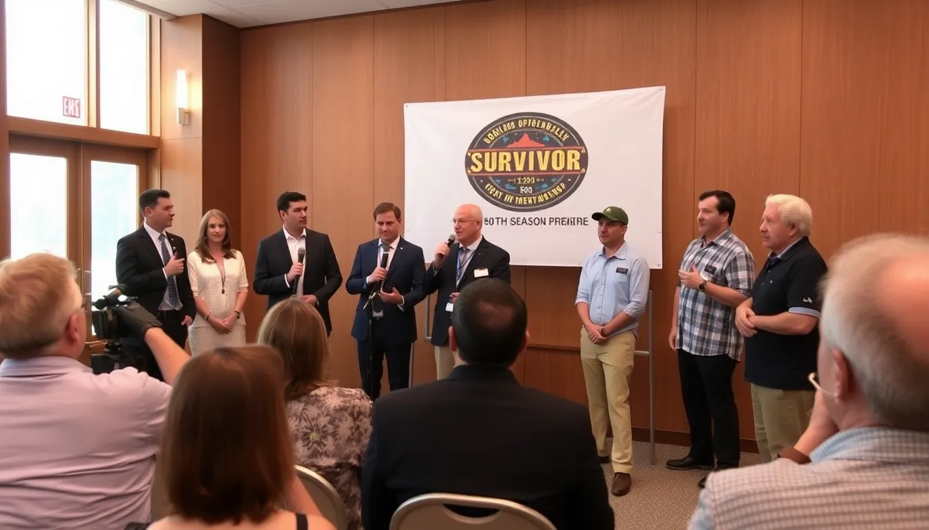 A group of contestants from Survivor stands on a beach, anxiously awaiting the announcement of their next challenge as the sun sets in the background.
