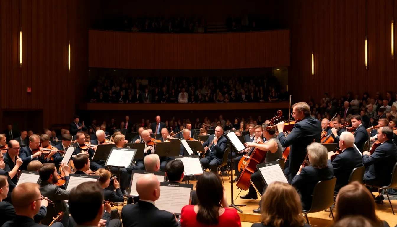 The Cleveland Orchestra performing a contemporary piece on stage, highlighting its commitment to promoting new music alongside classical works