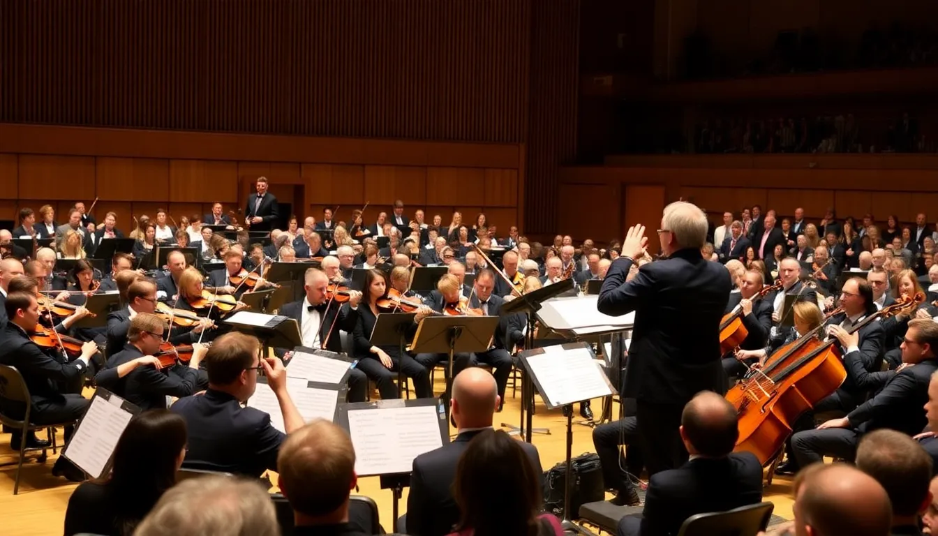 The Cleveland Orchestra performs on stage, captivating an audience with a dynamic concert that showcases both classical and contemporary compositions.