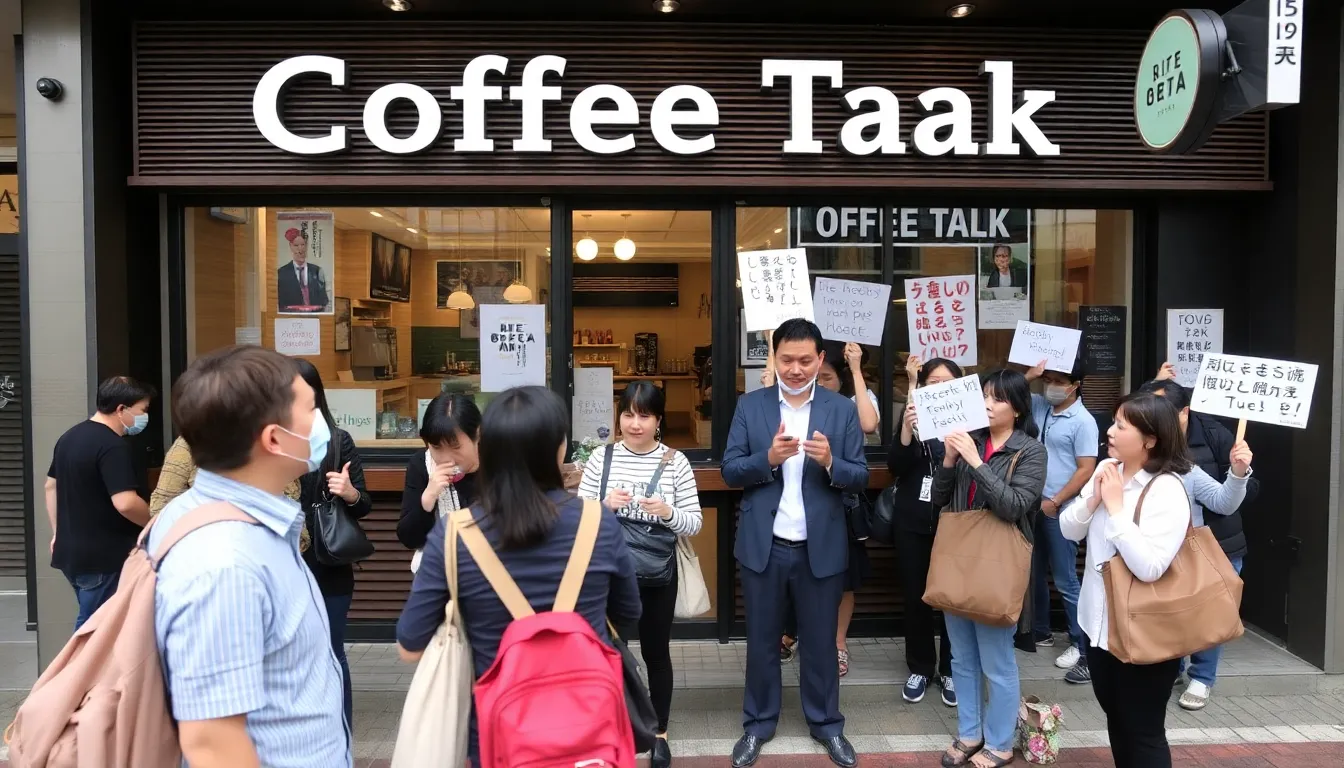 커피 토크 도쿄의 영업 중단 발표를 읽고 있는 직원들의 진지한 표정