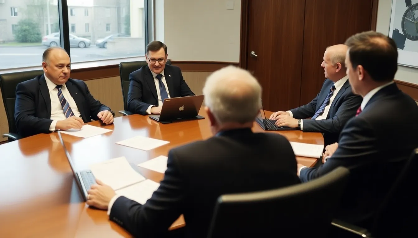 A group of investors gathers in a conference room, discussing the recent £50 million dividend announcement from a software firm linked to Tory donor Frank Hester.