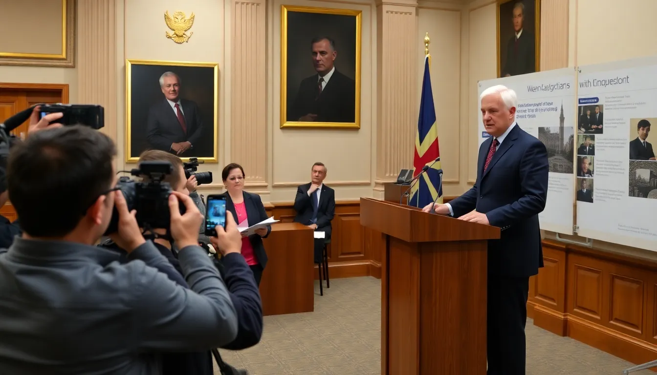 A government minister speaks at a press conference, addressing concerns about deepfake technology and its potential impact on public safety and trust in the UK.