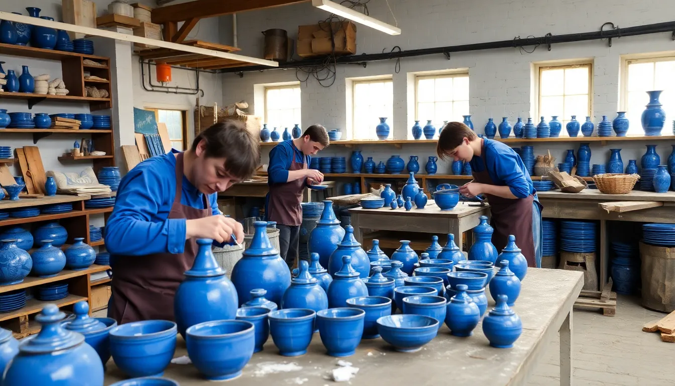 デルフト陶器フェスティバルで地元アーティストが新作を披露している活気ある会場の風景
