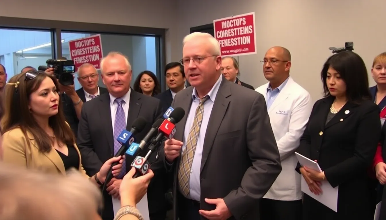 Union leaders expressing optimism during a press conference about the newly agreed pay deal for doctors