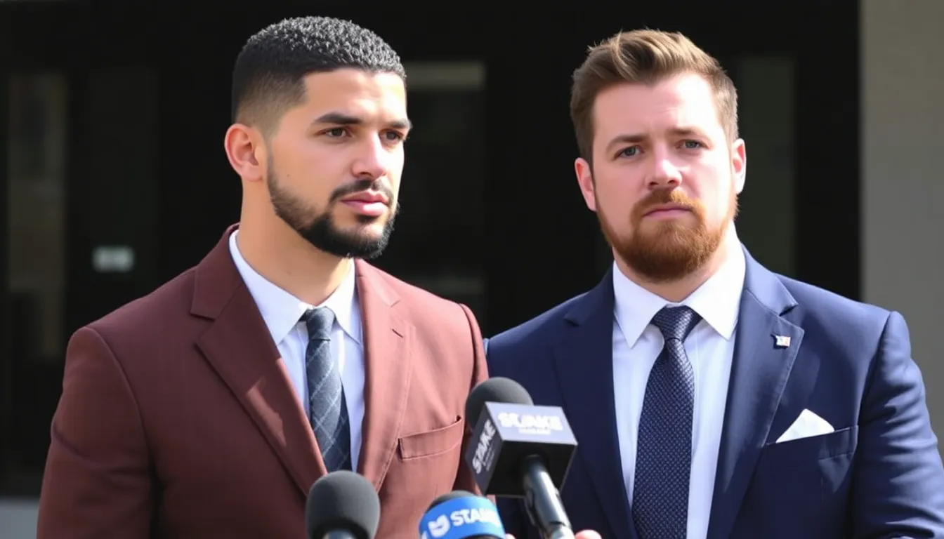 Drake and Adin Ross are seen leaving a courthouse, surrounded by reporters and cameras, as they face legal challenges over their gambling promotions.