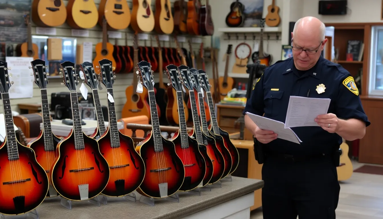 An apology note is found alongside the mandolins, revealing the thief's feelings of guilt and a desire for redemption