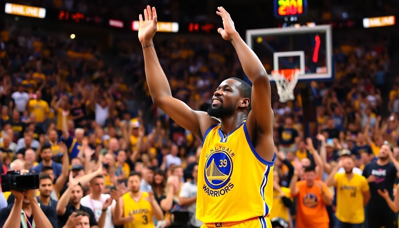 A closeup of Durant as he reflects on his achievement, showcasing his determination and focus on the court