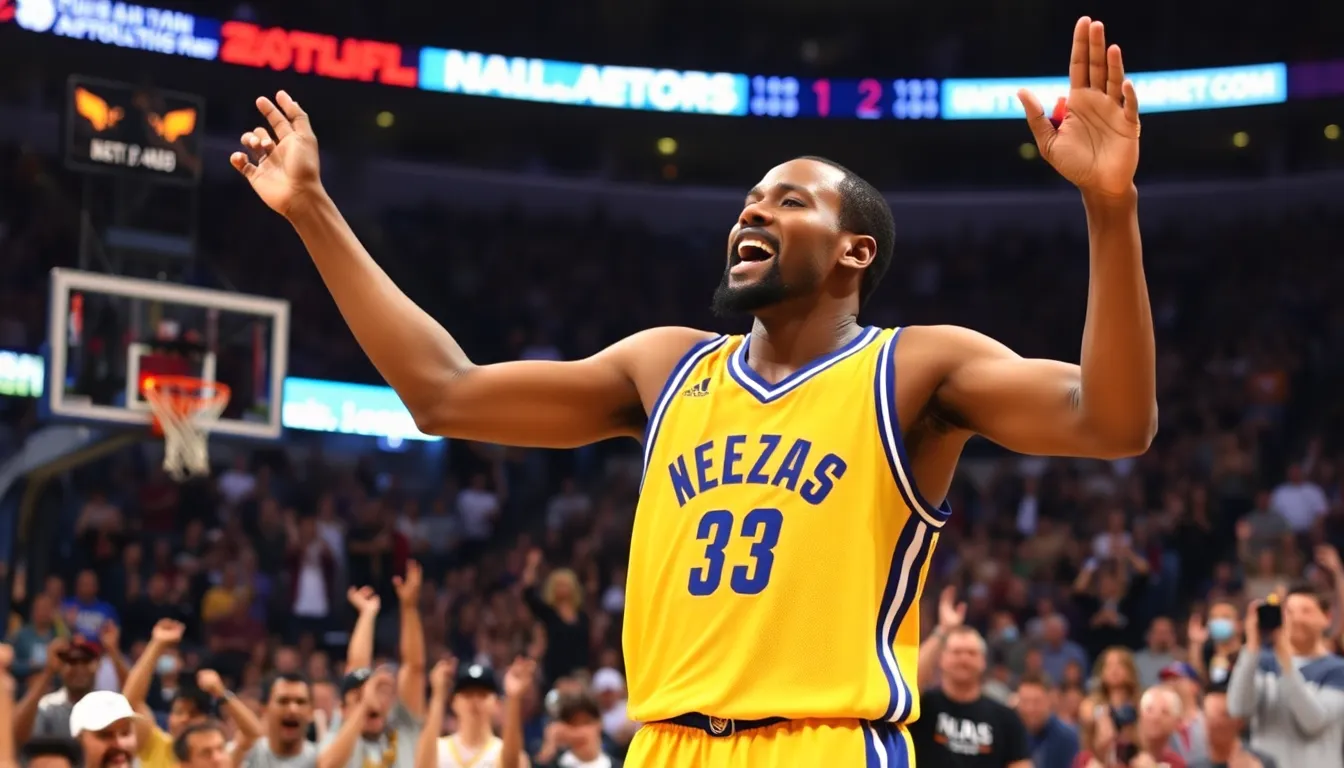 The scoreboard displays Durant's new scoring total, marking a historic moment in the NBA's history