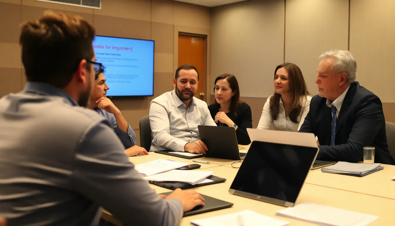 Young professionals collaborating in a fastpaced office environment, demonstrating the intense competition and pressure to continuously improve skills in the gig economy