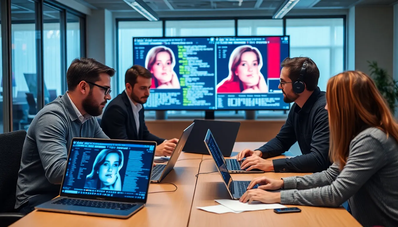 A group of EU officials holds a press conference to announce the investigation into X for its use of Grok AI in creating harmful deepfake content.