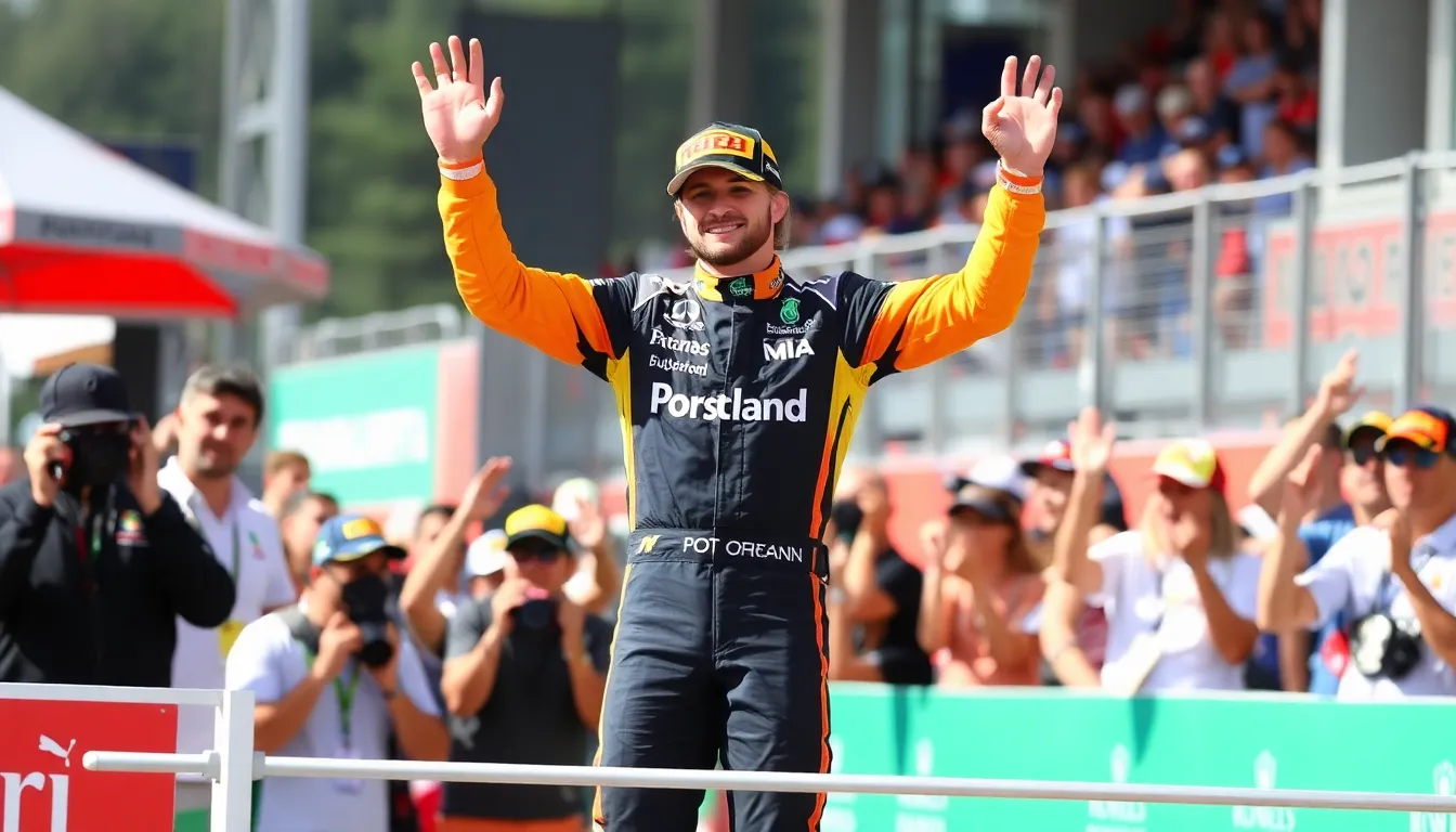 A packed Grand Prix event showcasing enthusiastic fans cheering for their favorite drivers, highlighting the resurgence of fan engagement in Formula 1