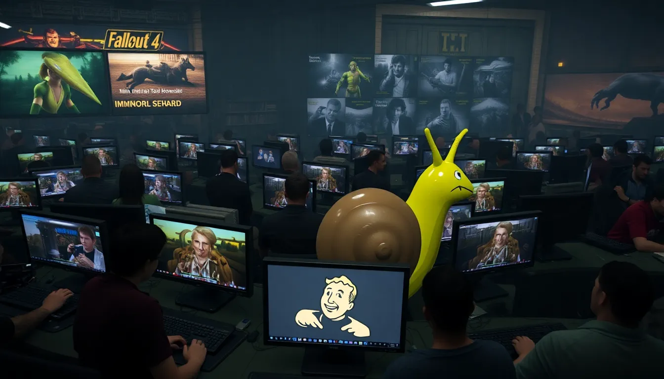 Players navigating the challenges posed by the immortal snail mod, showcasing the blend of amusement and frustration in the gaming experience