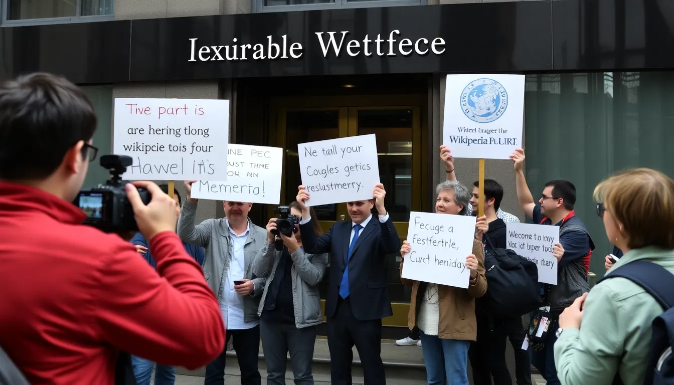 A group of Wikipedia editors discusses the recent allegations against a prominent PR firm for manipulating content on the platform during a meeting at a local community center.
