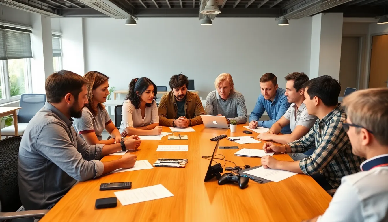 A group of enthusiastic fans gathers at a gaming event, discussing their hopes and ideas for the future of the Final Fantasy franchise.