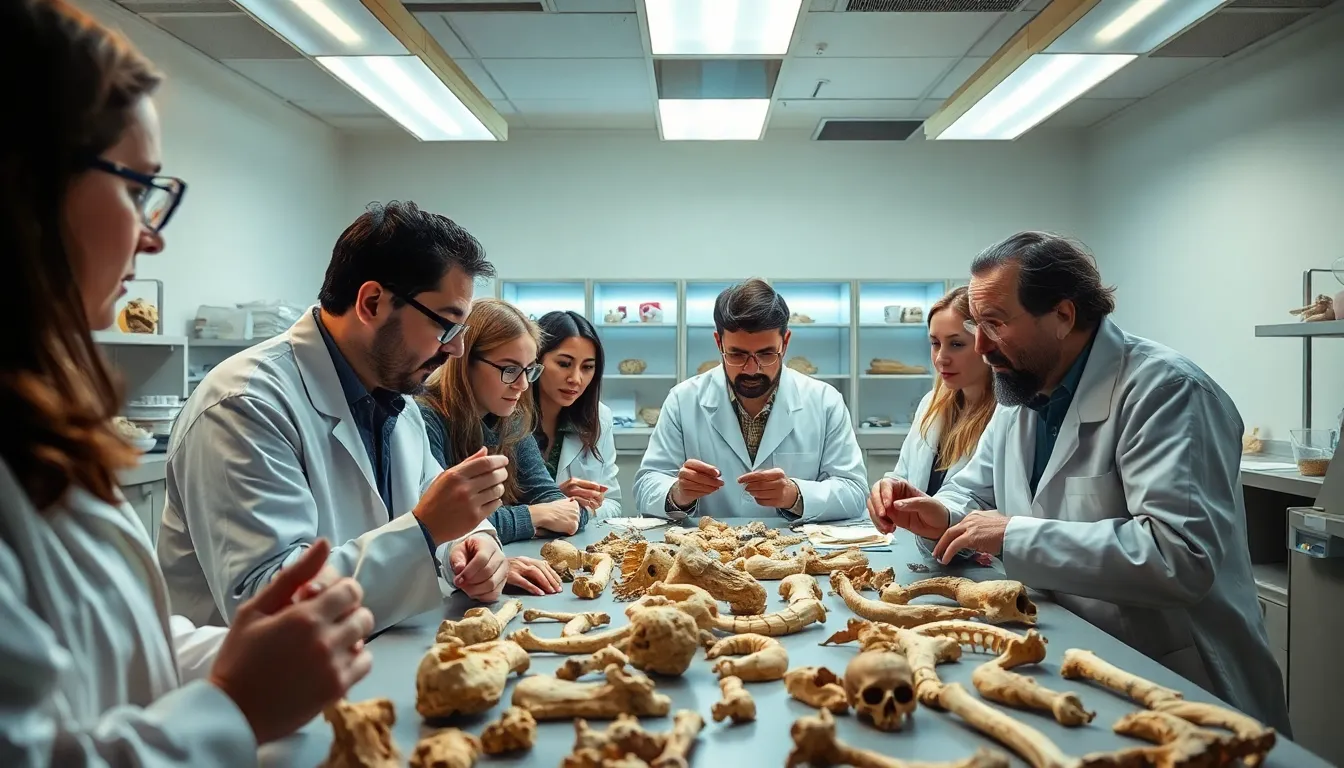 An educational seminar where scientists discuss the implications of recent findings on human evolution with an engaged audience