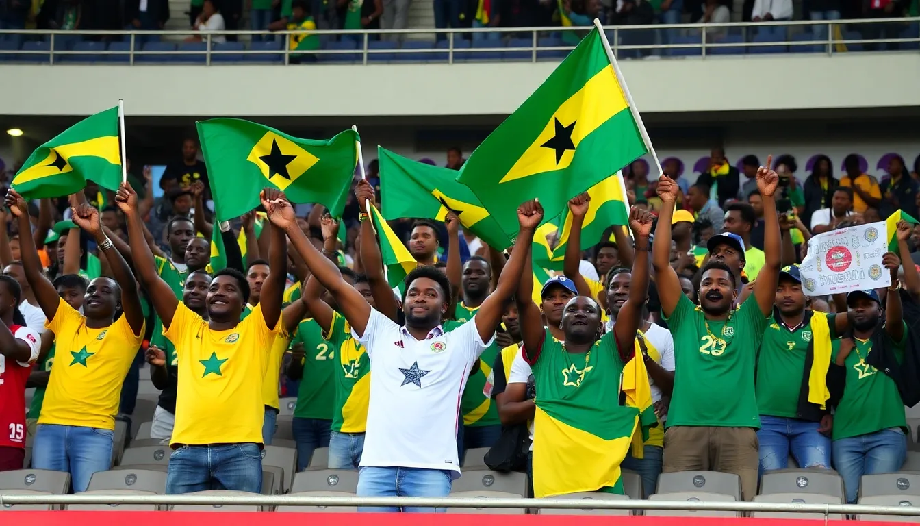 Gabonese football players celebrate on the field after the government announces the lifting of sanctions on the national team and captain PierreEmerick Aubameyang.