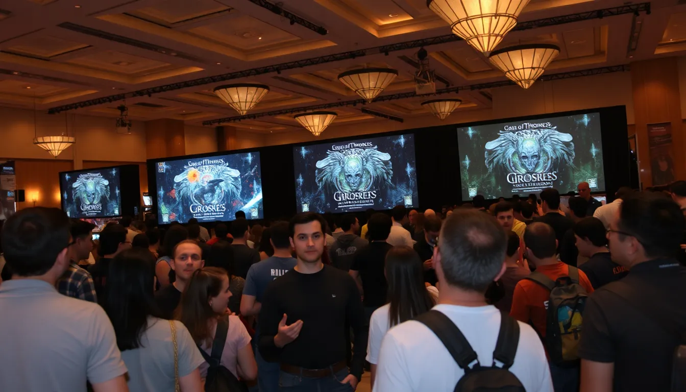A group of enthusiastic gamers gathers around a mobile device, eagerly discussing the new tiein event for the 'Game of Thrones' mobile game as they prepare for the premiere of the HBO spinoff.