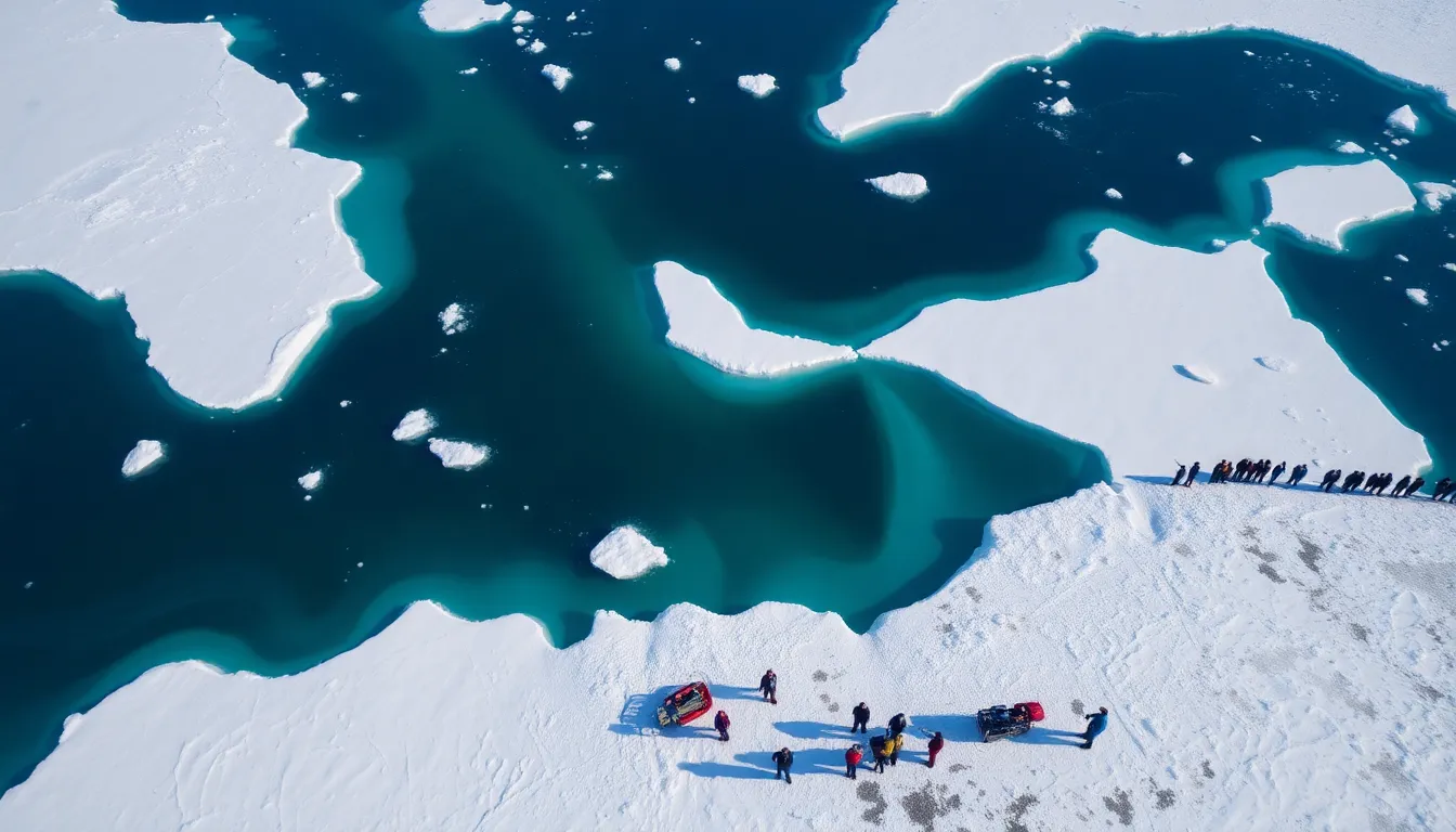 A group of international diplomats gathers around a table, discussing strategic plans related to Greenland's natural resources and geopolitical significance.