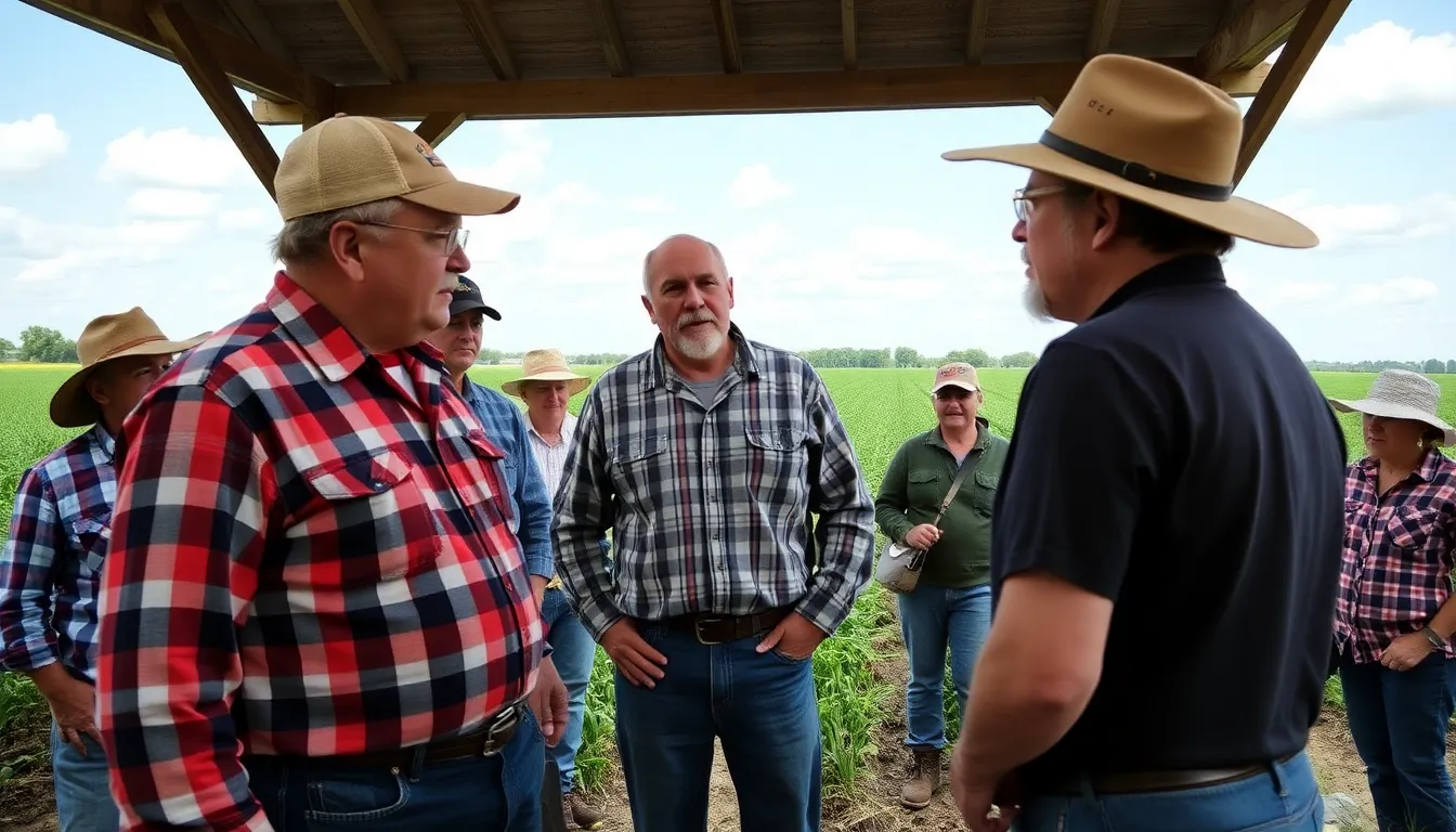 A group of concerned farmers and consumers gather at a town hall meeting to discuss the implications of a recent study retraction on the safety of Roundup weedkiller.