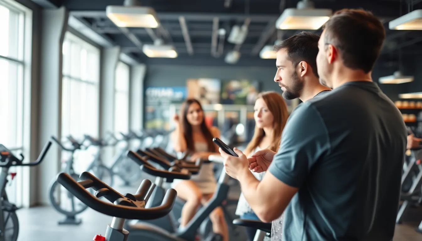 A person is seen pedaling on a sleek exercise bike in a modern home gym, surrounded by motivational posters and fitness equipment.