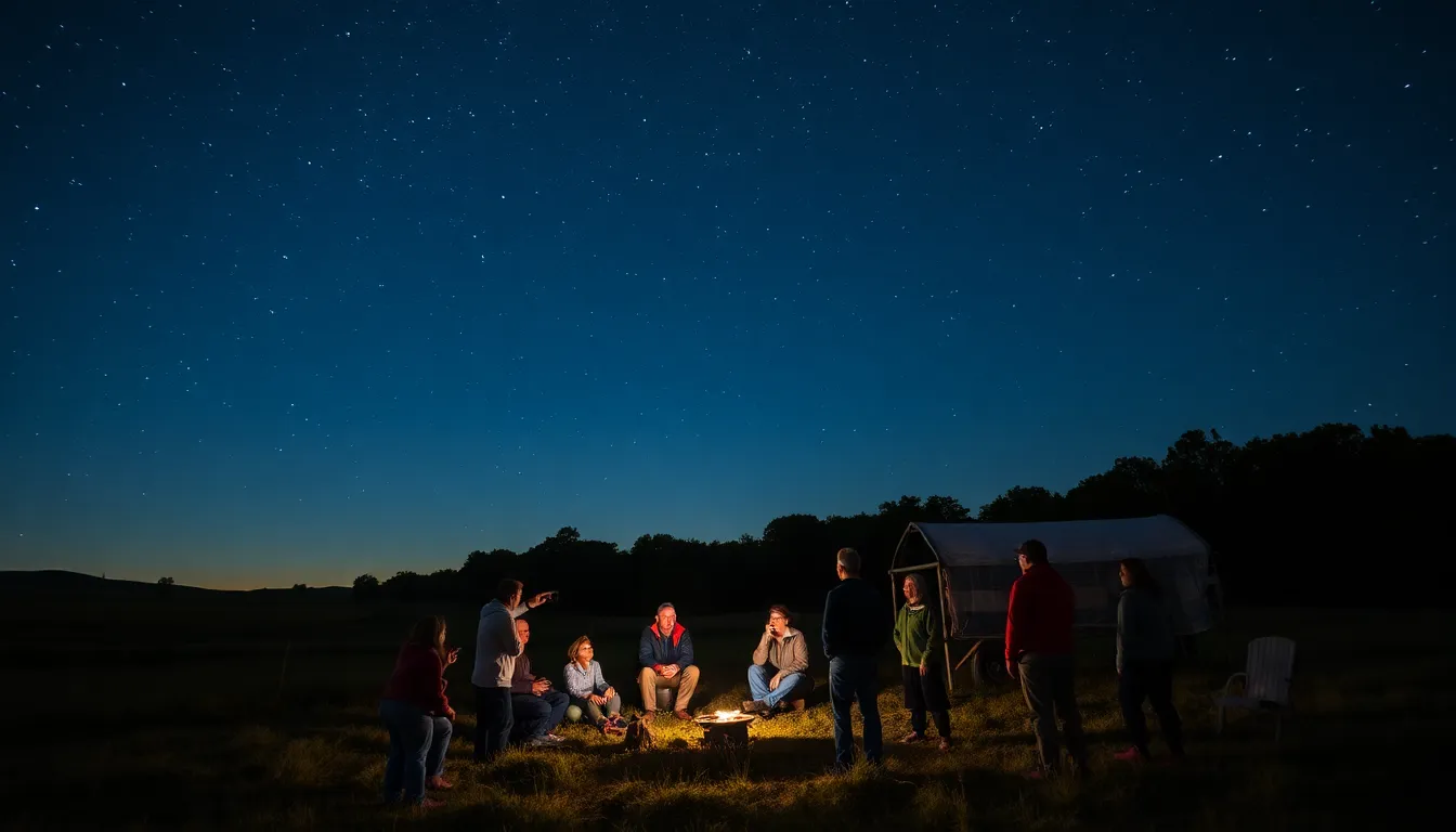Participants engaging in an educational workshop about celestial phenomena under the expansive dark sky of Rann of Kutch, enhancing their appreciation for astronomy
