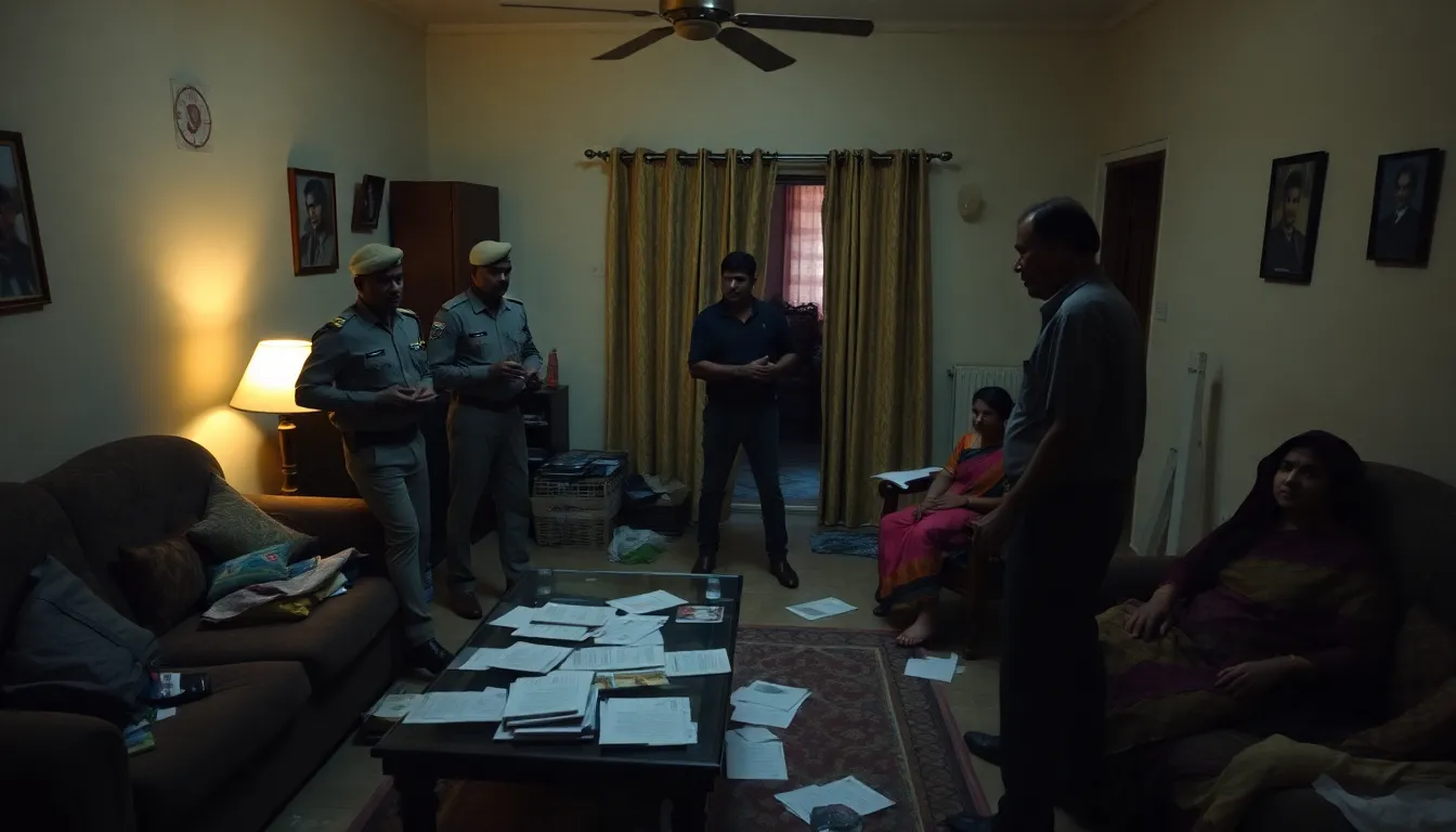 Indian police officers search the home of an environmental activist during a raid aimed at suppressing antifossil fuel campaigns.