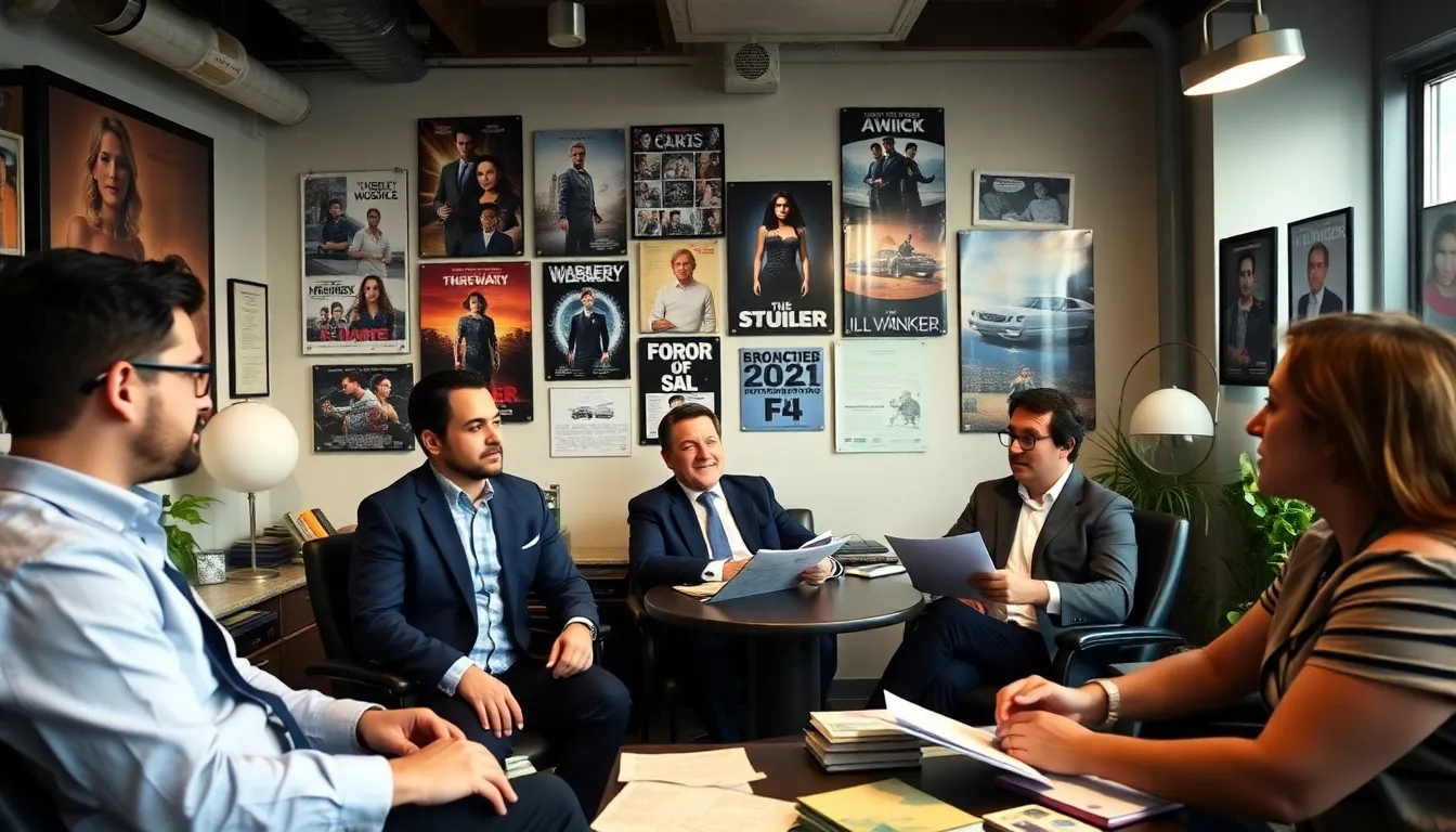 A creative team brainstorming innovative project ideas, highlighting the growing emphasis on diverse content in Hollywood financing