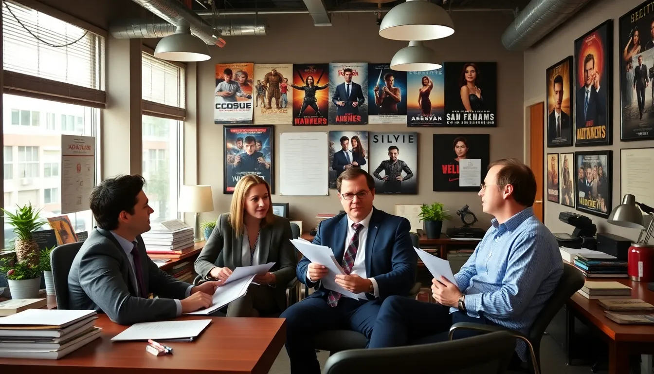 A partnership announcement event between a boutique investment firm and a prominent talent agency, showcasing the collaboration aimed at reshaping film production strategies