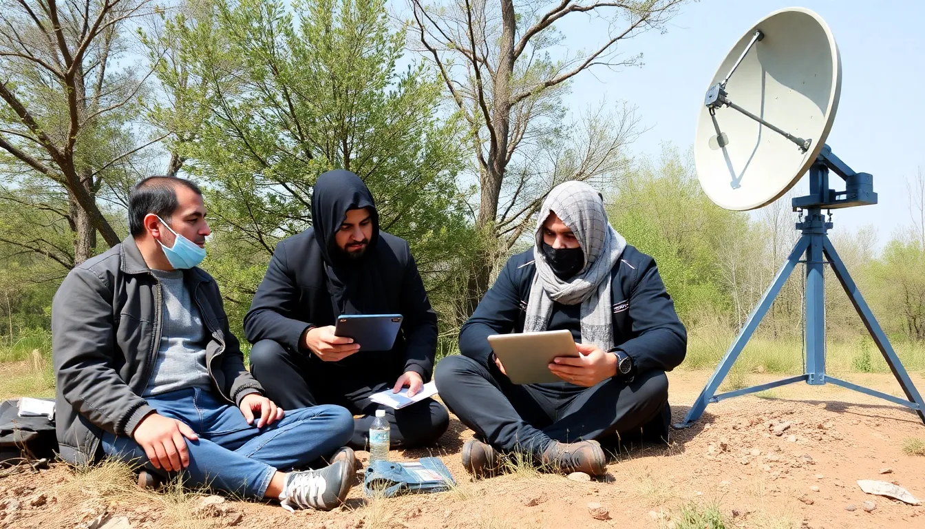 A group of individuals in Iran communicating and collaborating online, leveraging Starlink to bypass local internet restrictions