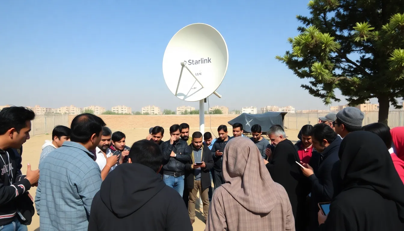 A group of Iranians engaged in discussions about the implications of satellite internet, highlighting the potential for enhanced civic engagement and activism