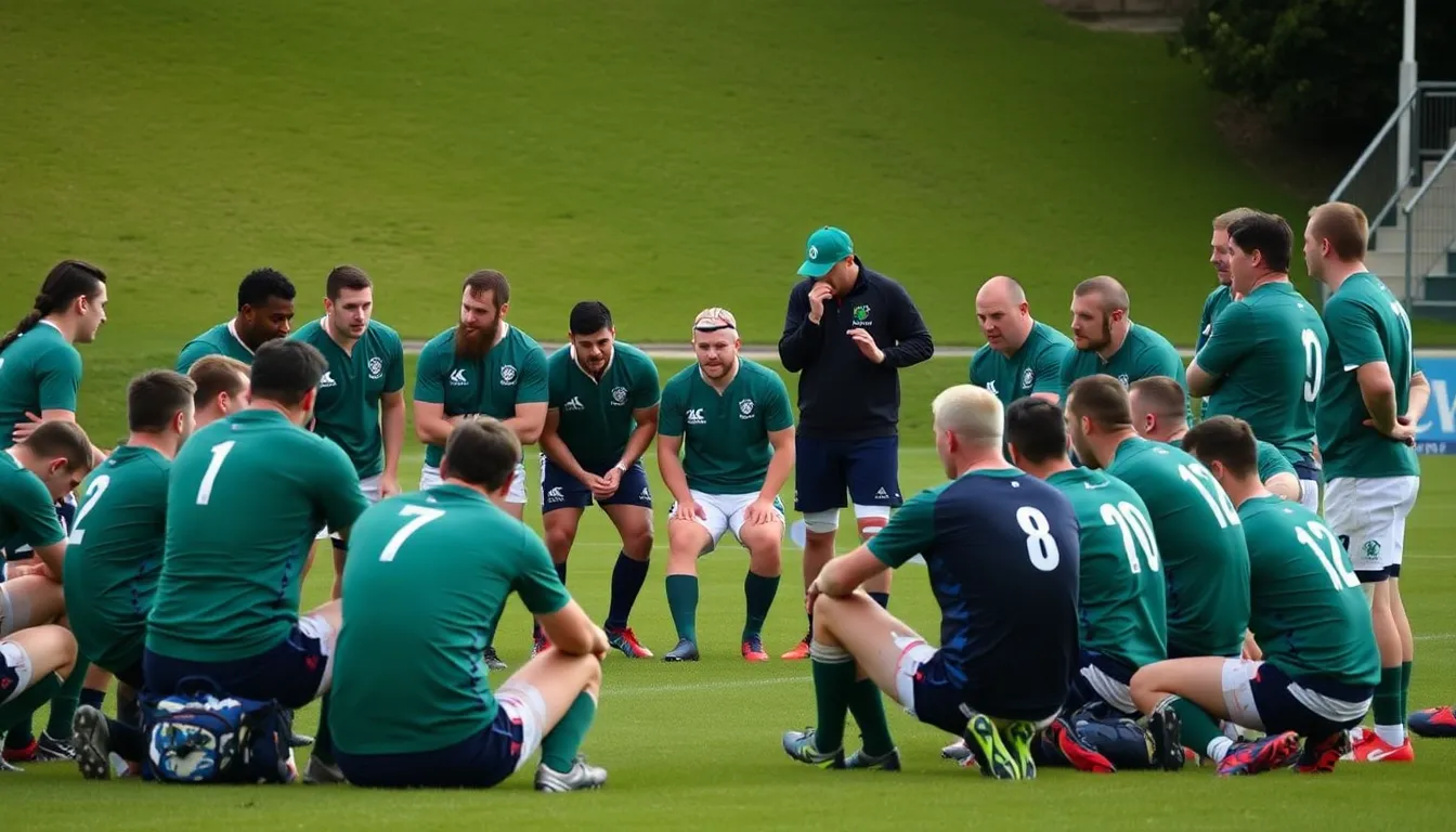 Fans displaying their support for the Irish rugby team at a match, showcasing the strong community connection to the sport and its players