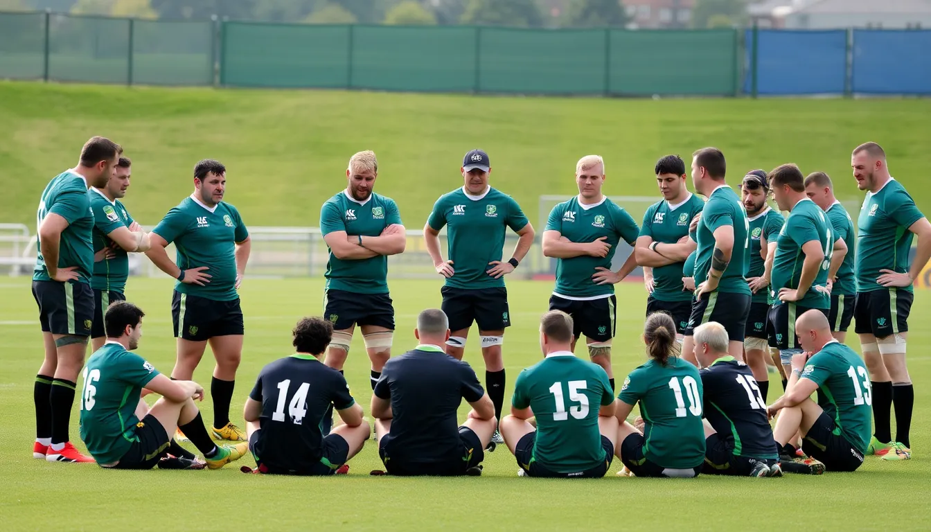 Tadhg Furlong and Robbie Henshaw, key players for Ireland, are shown during a previous match, highlighting their crucial roles in both defense and offense