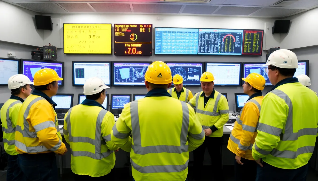 Workers in safety gear assess the KashiwazakiKariwa nuclear power plant after operations were suspended just hours after its restart due to safety concerns.