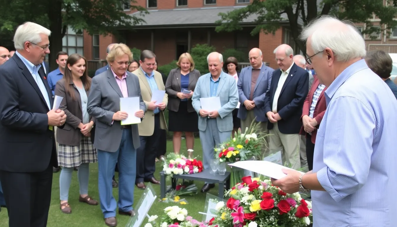 A group of architects and preservationists gather to honor John H. Beyer's legacy at a historic building he helped restore, sharing memories and discussing the future of architectural preservation.