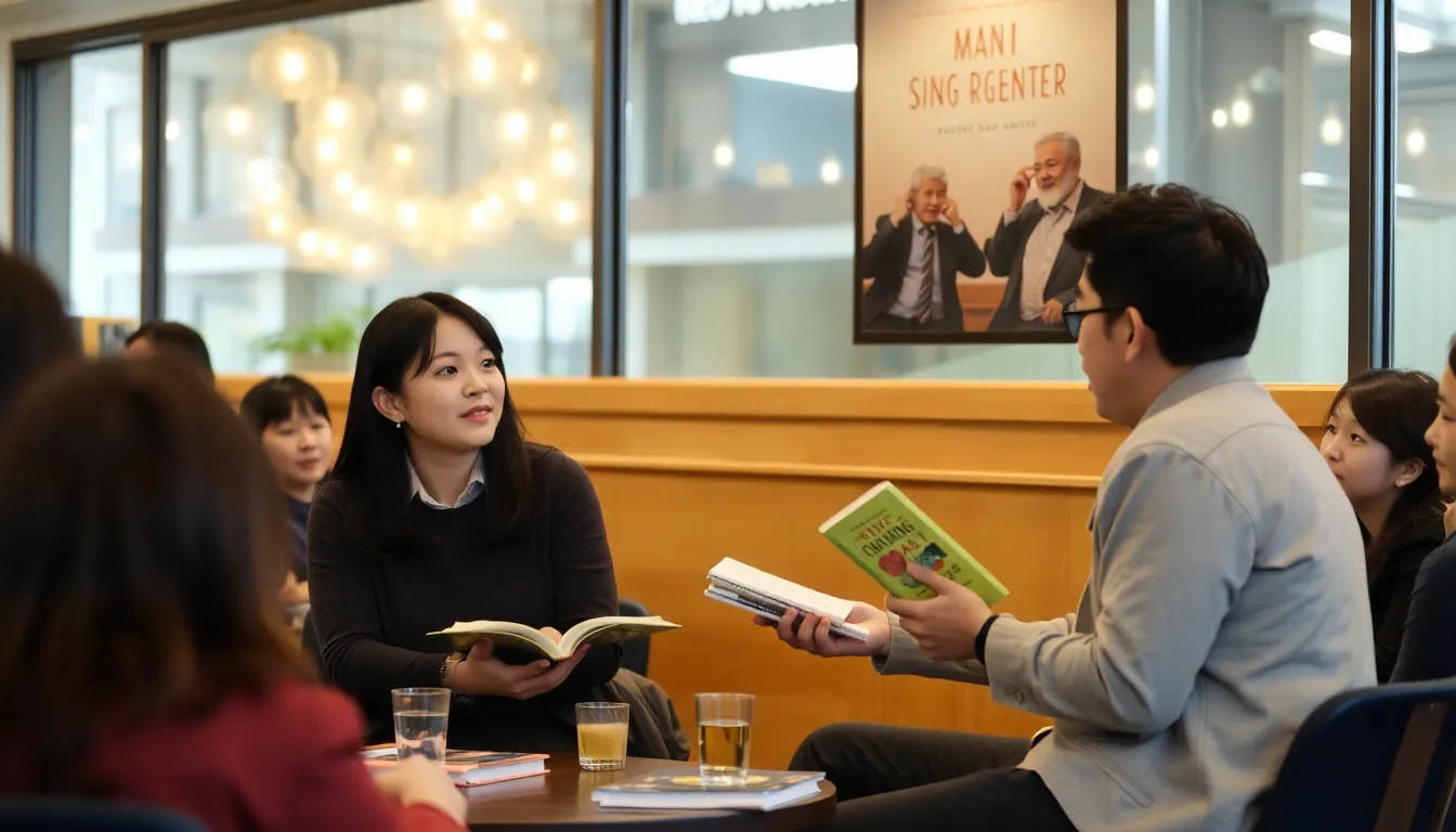 Two women sit together in a cozy café, engaged in a deep conversation while surrounded by books and warm lighting, embodying the essence of platonic friendship.